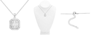 Essentials Cubic Zirconia Rectangle Halo Pendant Necklace, 16" + 2" extender in Silver or Gold Plate